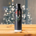 Watercolor Floral Christmas Poinsettia Water Bottle<br><div class="desc">Personalized name over watercolor floral bouquet in red and white with poinsettia and red berries.</div>