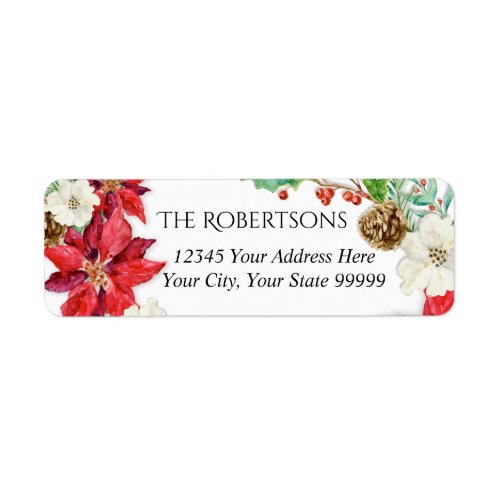 Watercolor Floral Christmas  Return Address Label