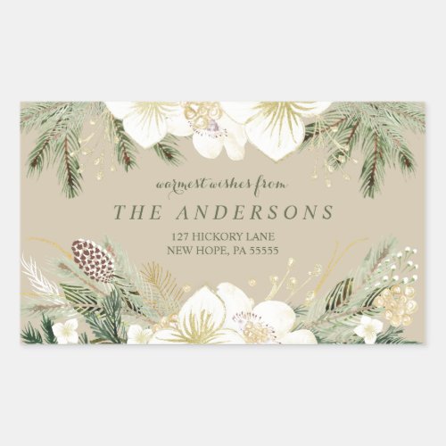 Watercolor Floral Christmas Return Address Rectangular Sticker