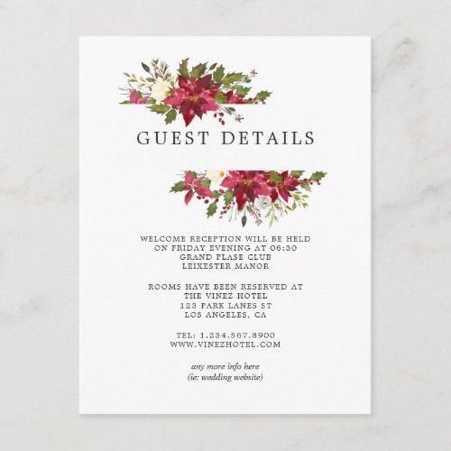 Watercolor Floral Christmas Wedding Guest Details Enclosure Card