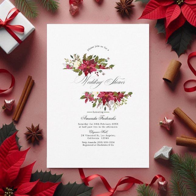 Watercolor Floral Christmas Wedding Shower Invitation (Watercolor Floral Christmas Wedding Shower Invitation)