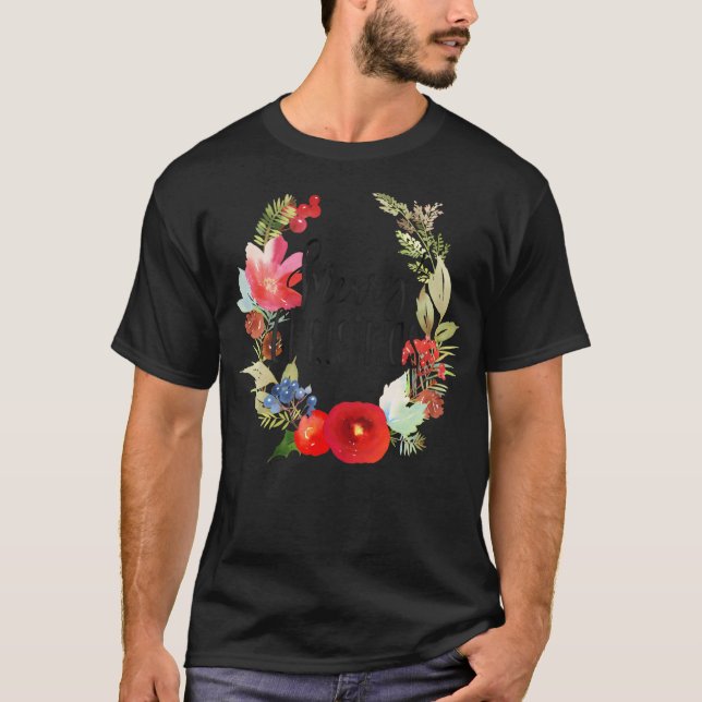 Watercolor Floral Christmas Wreath T-Shirt (Front)