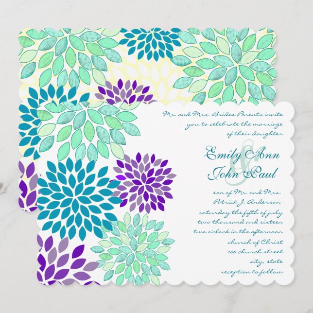 Watercolor Floral Chrysanthemum Wedding Invites (Front/Back)