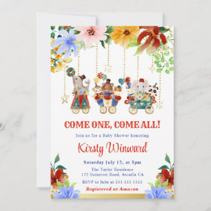 Watercolor Floral Circus Animals Baby Shower Invitation