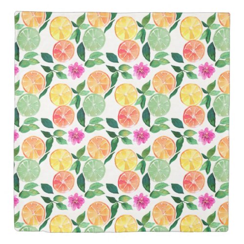 Watercolor Floral Citrus Botanical Pattern Duvet Cover