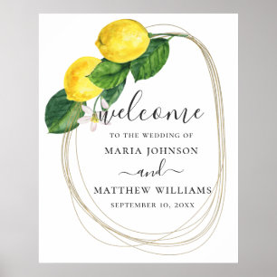Watercolor floral citrus lemon wedding welcome poster