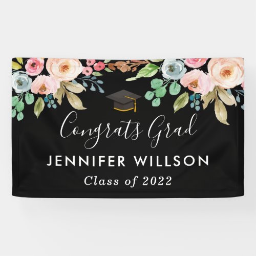 Watercolor Floral Class of 2022 Graduation Party Banner