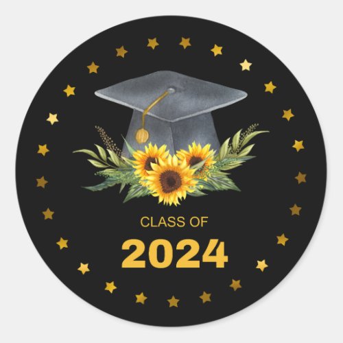  watercolor floral class of 2024 graduation modern classic round sticker