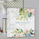 Watercolor floral classy elegant wedding planner 3 ring binder<br><div class="desc">Chic watercolor floral business or personal organizer binder featuring bouquets of slate blue and blush pink peony roses with green leaves and foliage, hand-drawn branches and an elegant blue calligraphy script. Easy to personalize with your details on front, spine and back! It is also suitable for event planners, florists, landscapers,...</div>