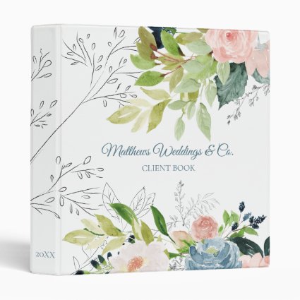 Watercolor floral classy elegant wedding planner 3 ring binder
