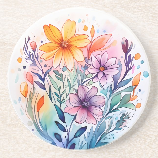 watercolor floral coaster (Front)
