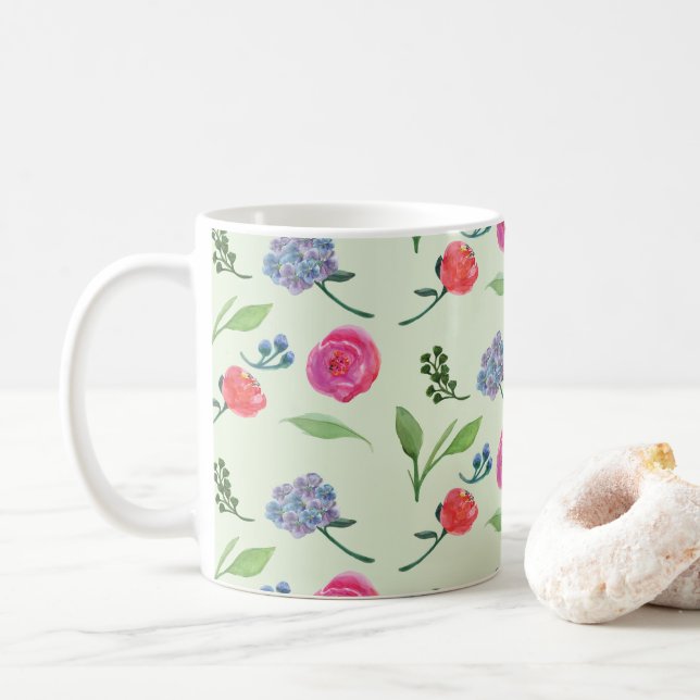 Watercolor Floral  Coffee Mug (With Donut)