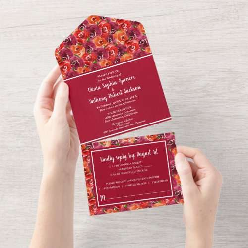 Watercolor Floral Collage Wedding All In One Invitation
