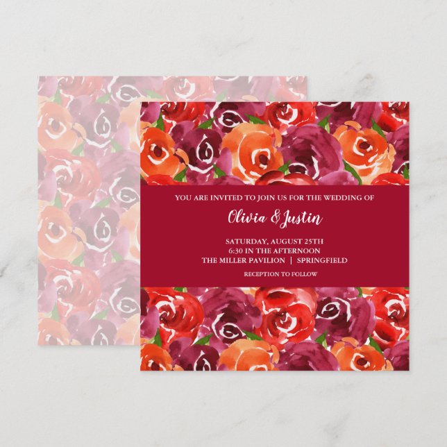 Watercolor Floral Collage Wedding Invitations (Front/Back)
