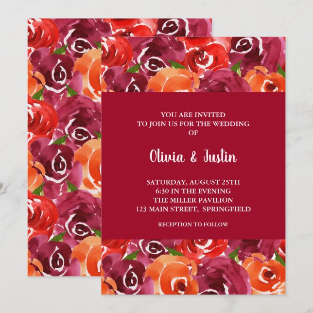 Watercolor Floral Collage Wedding Invitations (Front/Back)