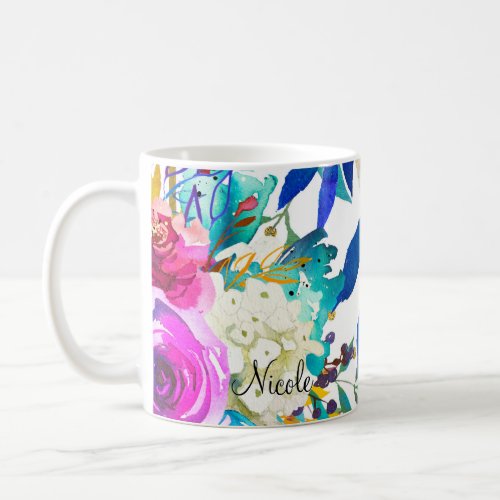 Watercolor Floral Color Splash Fun Bright Colorful Coffee Mug