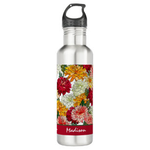 Watercolor Floral Colorful Modern Botanical Name Stainless Steel Water Bottle