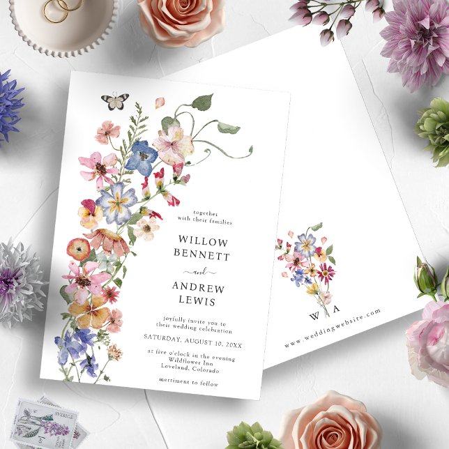 Watercolor Floral Colorful Wedding Invitation (Colorful Wildflower Wedding Invitation by Painted Paperie)