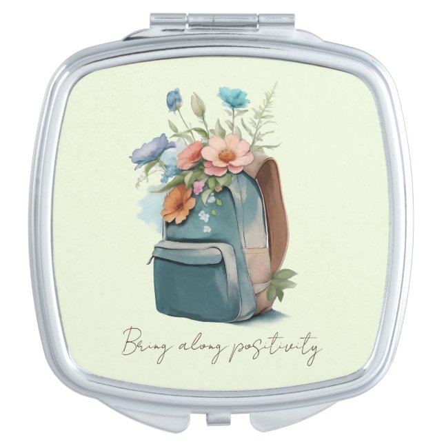 Watercolor floral compact mirror for backpackers (Front)