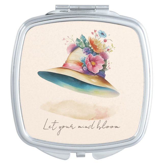 Watercolor floral compact mirror for travelers (Front)