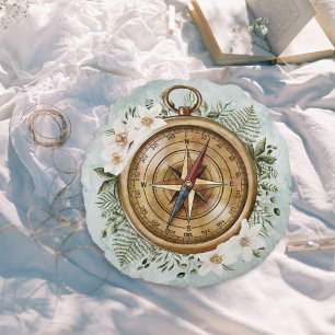 Watercolor Floral Compass Kids Nursery Round Pillow