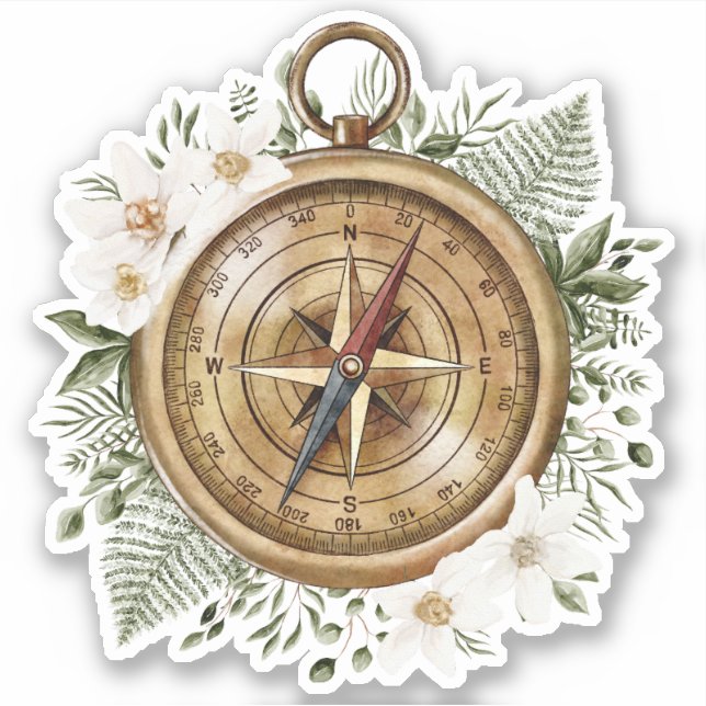 Watercolor Floral Compass Sticker (Front)