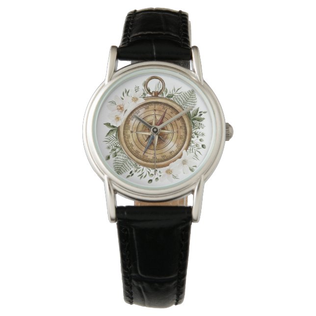 Watercolor Floral Compass Watch (Front)
