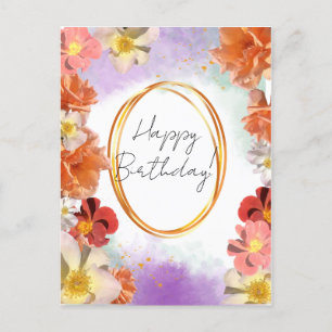 Watercolor floral congratulation holiday postcard