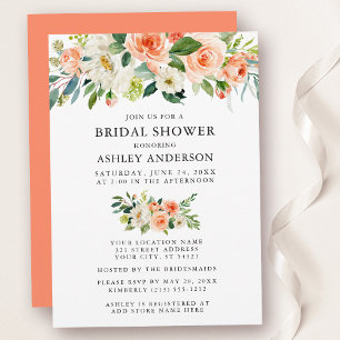 Watercolor Floral Coral Bridal Shower Elegant Invitation