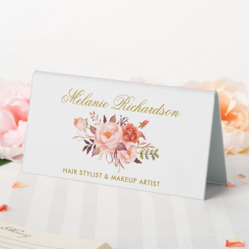Watercolor Floral Coral Gold Name Sign