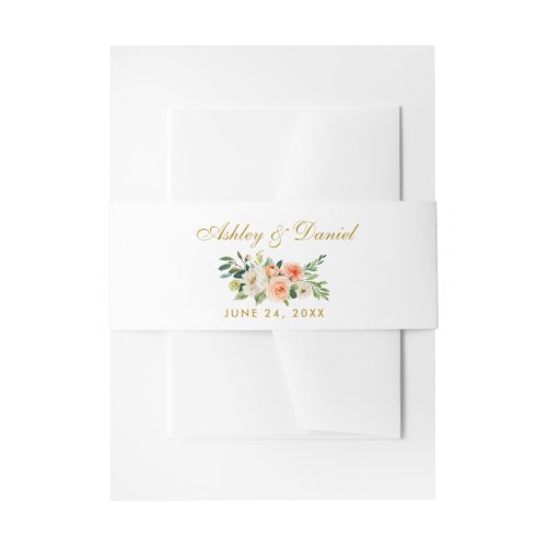 Watercolor Floral Coral Gold Wedding Invitation Belly Band