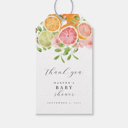 Watercolor Floral Coral Green Baby Shower Gift Tags