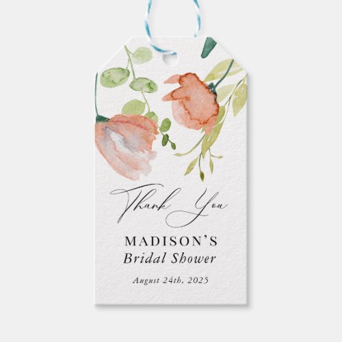 Watercolor Floral Coral Green Bridal Shower Gift Tags - Watercolor Floral Coral Green Bridal Shower Gift Tags