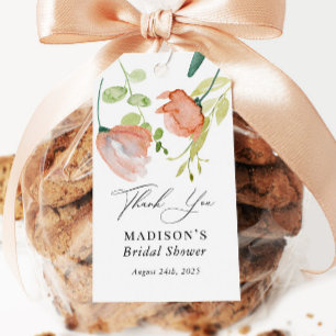 Watercolor Floral Coral Green Bridal Shower Gift Tags