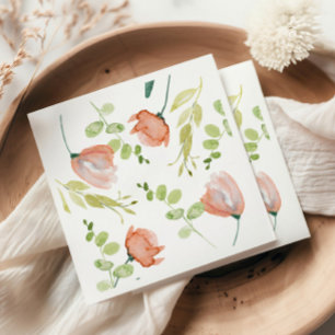 Watercolor Floral Coral Green Bridal Shower Napkins