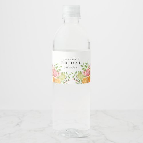 Watercolor Floral Coral Green Bridal Shower Water Bottle Label