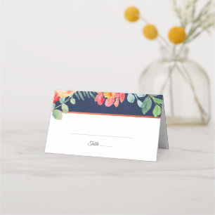 Watercolor Floral Coral Navy Foliage Wedding Place Card