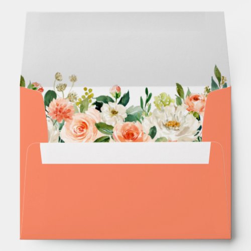 Watercolor Floral Coral Wedding Envelope