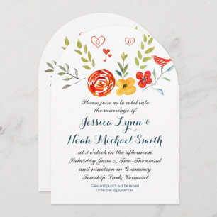 Watercolor Floral Coral Yellow Green Blue Wedding Invitation