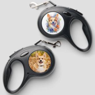 Watercolor Floral Corgi Retractable Pet Leash