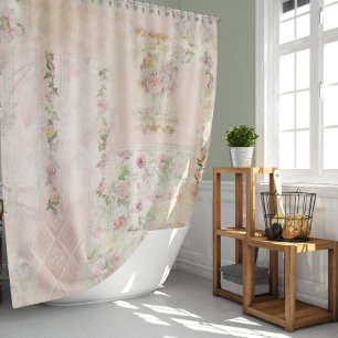 Watercolor Floral Cottage Pink Flowers Vintage  Shower Curtain