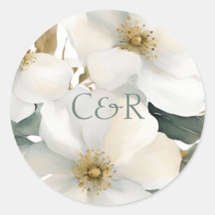 Watercolor Floral Couple Initials Wedding  Classic Round Sticker