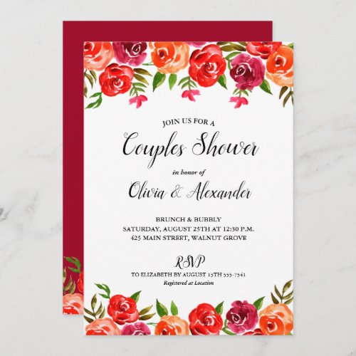 Watercolor Floral Couples Bridal Shower Invitation