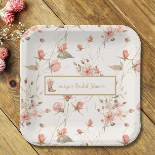 Watercolor Floral Cowboy Boots Bridal Shower Paper Plates