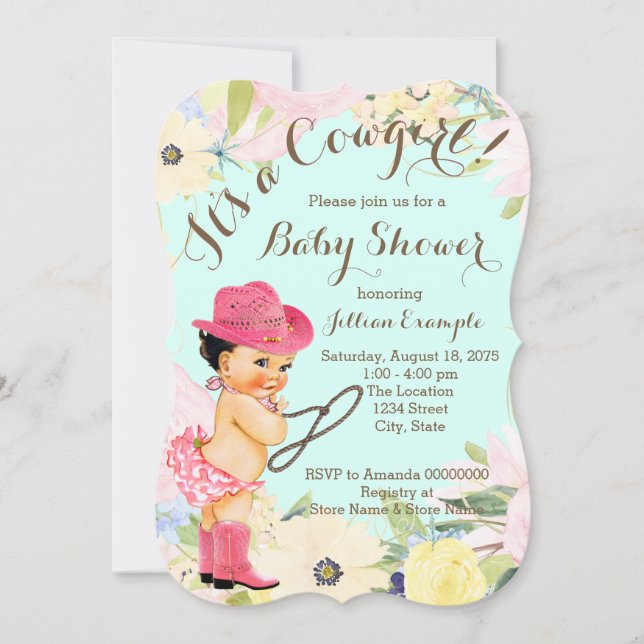 Watercolor Floral Cowgirl Baby Shower Invitation (Front)