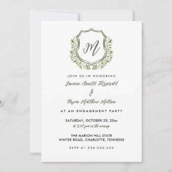 Watercolor Floral Crest Engagement Party Invitation by Wedding_Trends_Now at Zazzle