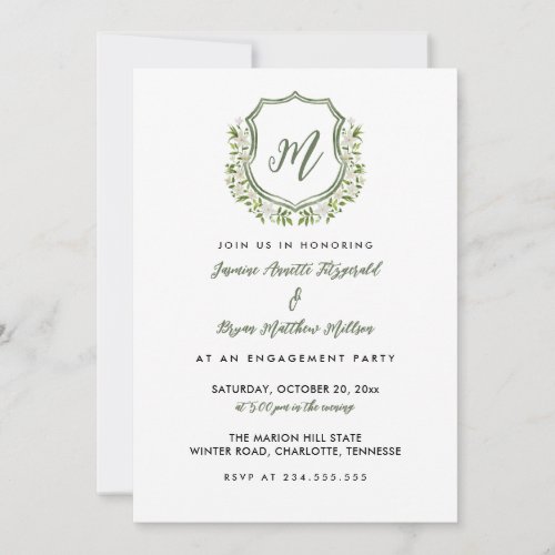 Watercolor Floral Crest Engagement Party Invitation