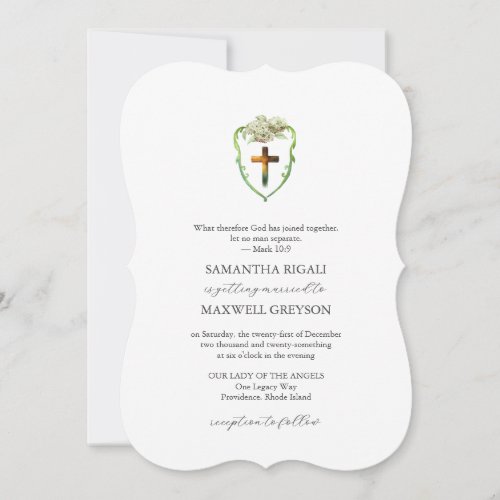 Watercolor Floral Crest Wedding Invites Christian