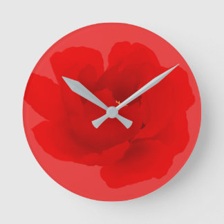 Watercolor Floral Crimson Red Peony Round Clock