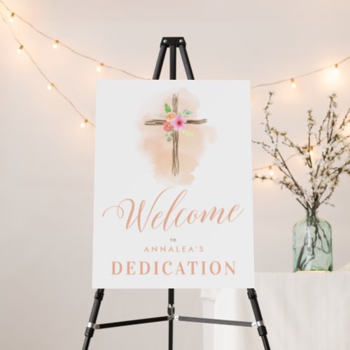 Watercolor Floral Cross Baby Dedication Welcome Foam Board